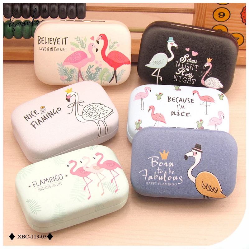 

Lymouko Cartoon Cute Animals Patterns with Mirror Metal Contact Lens Case for Women Holder Portable PU Contact Lenses Box