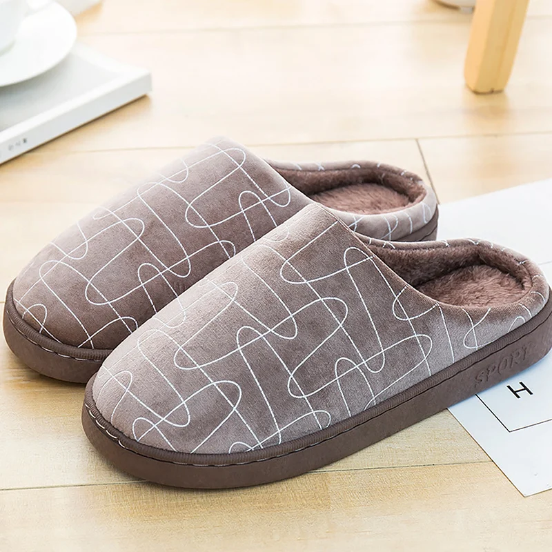 

Men slippers 2018 fashion cheap flock indoor man slippers plus size 41-44 striped short plush winter warm slipper for men