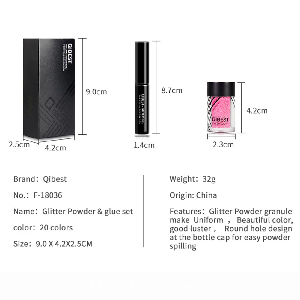 QiBest мерцание блеск порошок Eye Shadow лица глаза губы ногти и клей Водонепроницаемый красочные лазерной макияж бренд QiBest# l18036