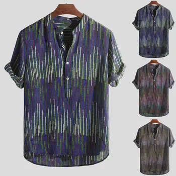 

Are you sure not to click in and see Mens Ethnic Printed Stand Collar Colorful Stripe Short Sleeve Loose Shirt M-3XL Purchasing