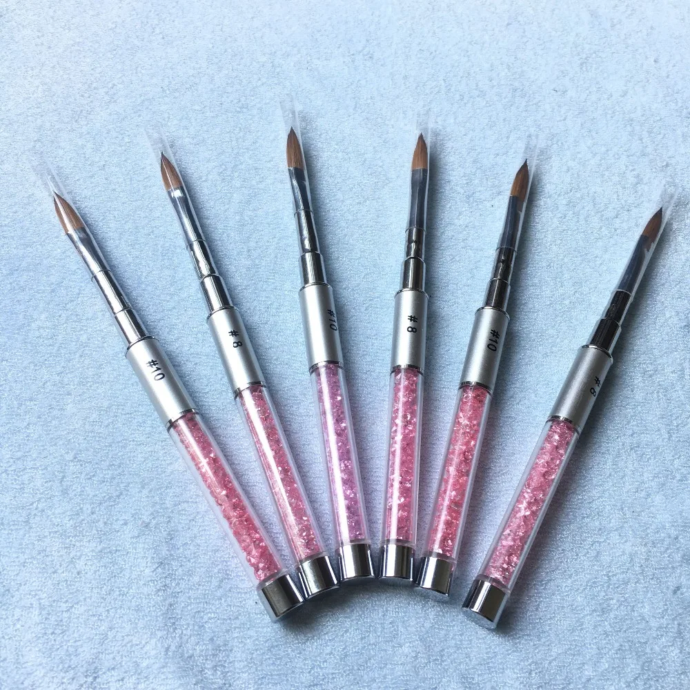 

2018 New #4#6#8#10#12# Crystal Sable Brush Pink Acrylic Brush Kolinsky Sable for Diamond Brush Free Shipping