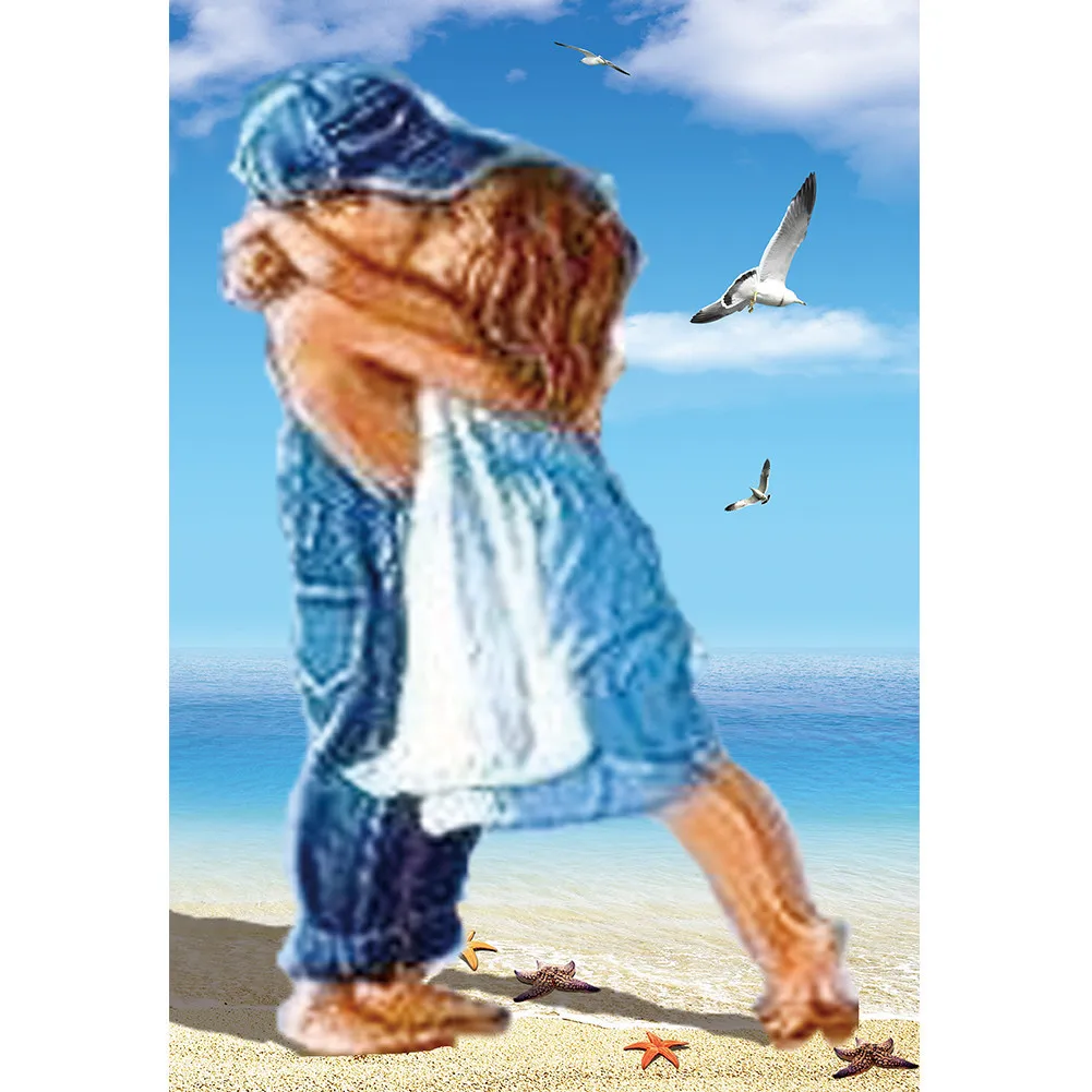 

New 30*40 cm 5D DIY Lovers in beach Pattern Diamond Painting Cube Diamonds Embroidery Landscapes Decoration