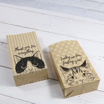 

Cat Gift Bags 20pcs Dots and Striped Cat Kraft Paper Bags Candy Food Cookies Packing Party Wedding Guest Gift Bag 18x10x5.5cm