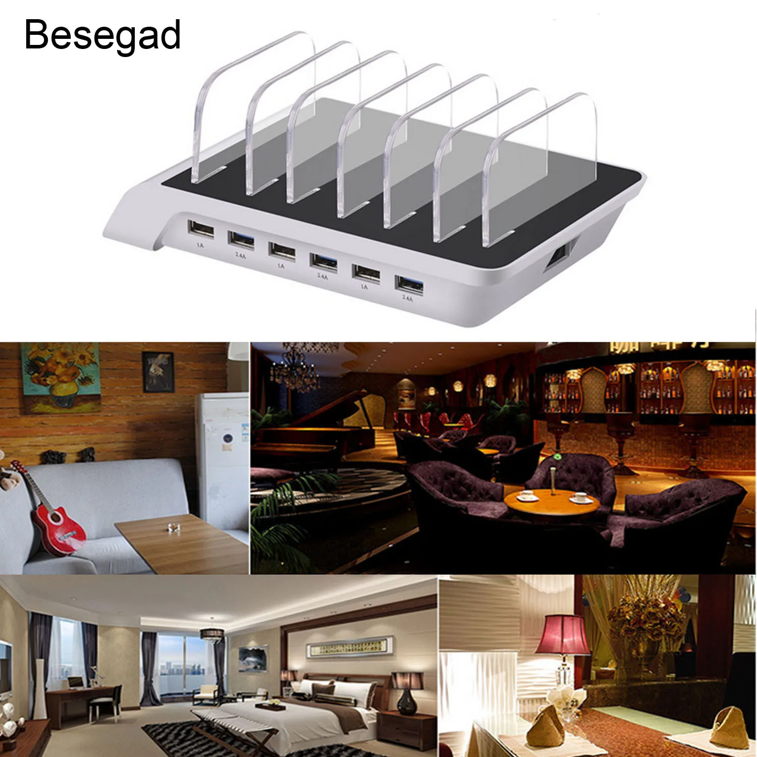 Besegad мульти зарядка через usb зарядная станция с интеллектуальной идентификацией Зарядное устройство для iPhone 10x8 7 6 S Plus iPad Pro Air iPad Mini 1, 2, 3, ремешок samsung Galaxy S8 S7
