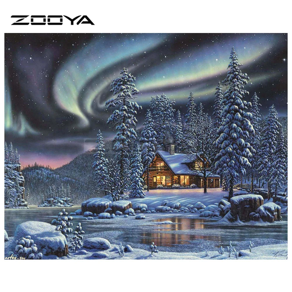 ZOOYA DIY Алмазная вышивка сценический снег Аврора Лес дерево дом алмазная живопись