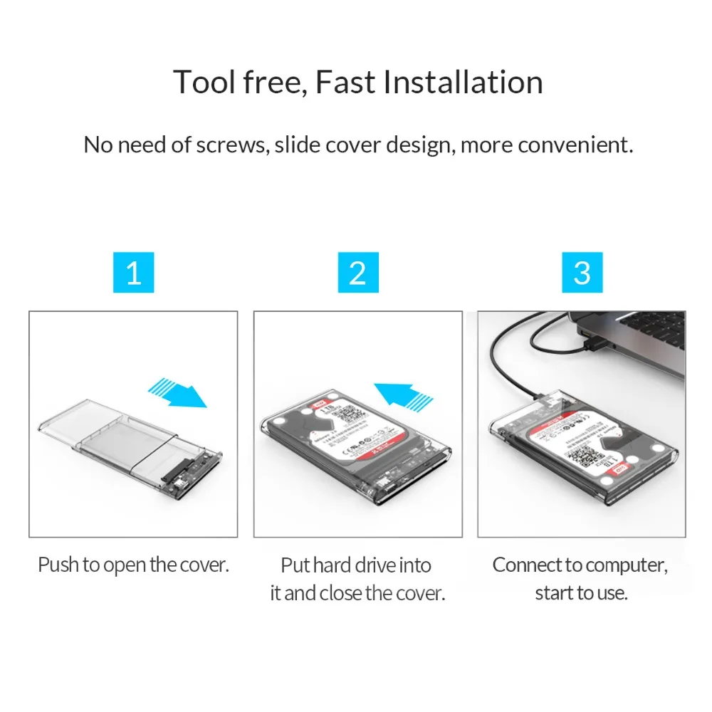 Прозрачный чехол ORICO 2,5 ''SATA для USB C для жесткого диска, 6 Гбит/с, поддержка 4 ТБ, протокол UASP для жесткого диска диаметром 9,5 мм ниже