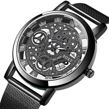 

Brand Black Men's Watches Men Luxury Clock Stainless Steel Hollow Male Watch Waterproof Gold Wristwatch High Grade Relojes Hombr