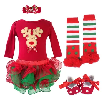 

Baby Girl Romper Ruffle Tutu Skirt Baby Shoes Leg Warmers Elk Baby Clothes 1st Christmas Party 5pcs Baby Girls Clothes Set 0-12M