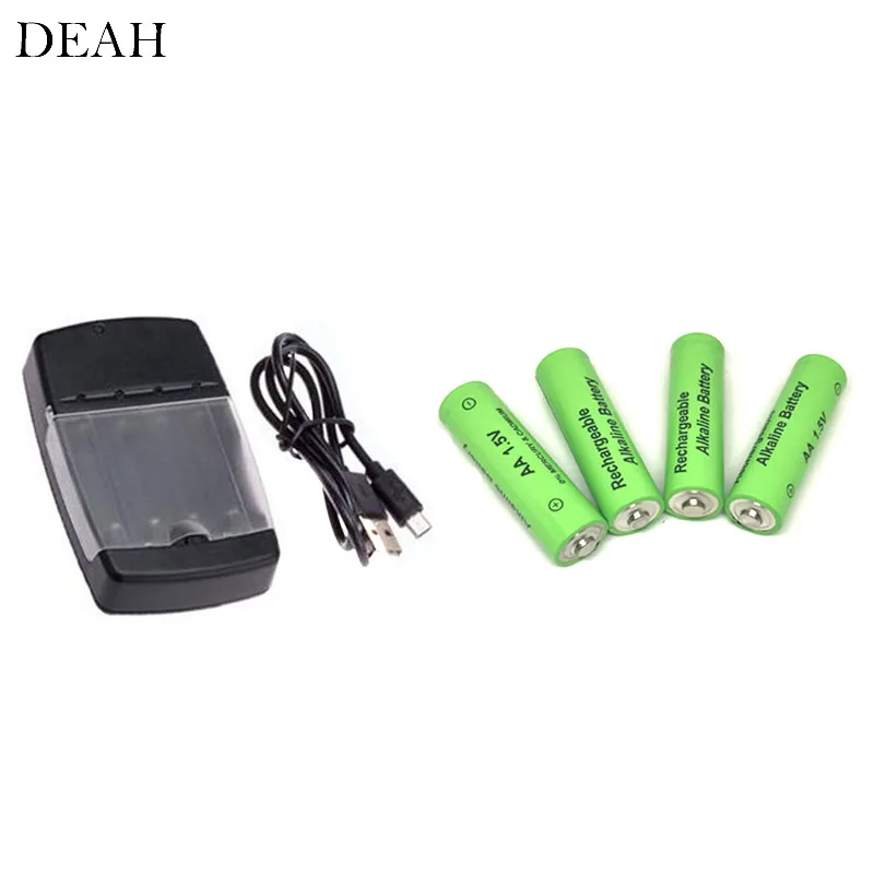 

4 Slots smart alkaline Battery Charger fast charging + 4pcs 3000mah 1.5V Alkaline AA rechargeable battery for Remote Control