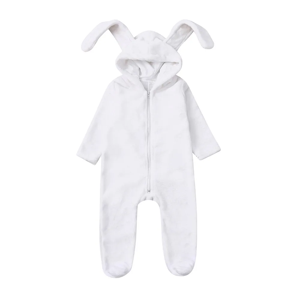 Newborn Toddler Baby Boys Girls Cartoon Bunny Ears Warm Hooded Romper Jumpsuit Casual wear Dropshipping#40 - Цвет: White