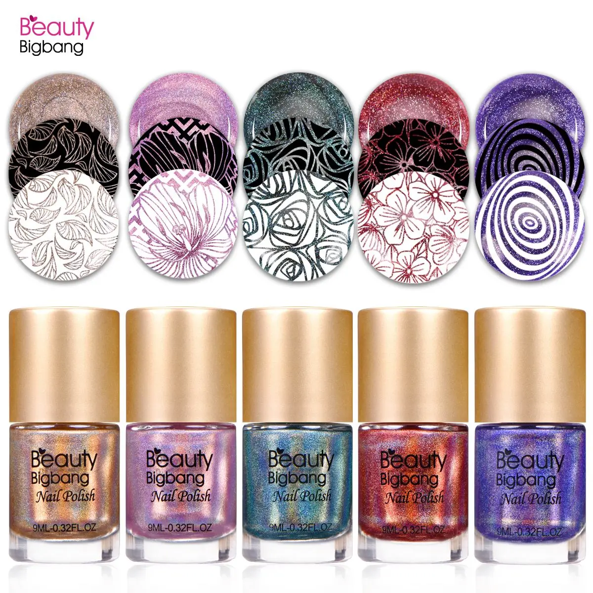 BEAUTYBIGBANG 9 мл голографический стемпинг ногтей покрытие Лазерная Фольга для маникюра печать рисунка лак для ногтей 1А золотой цвет