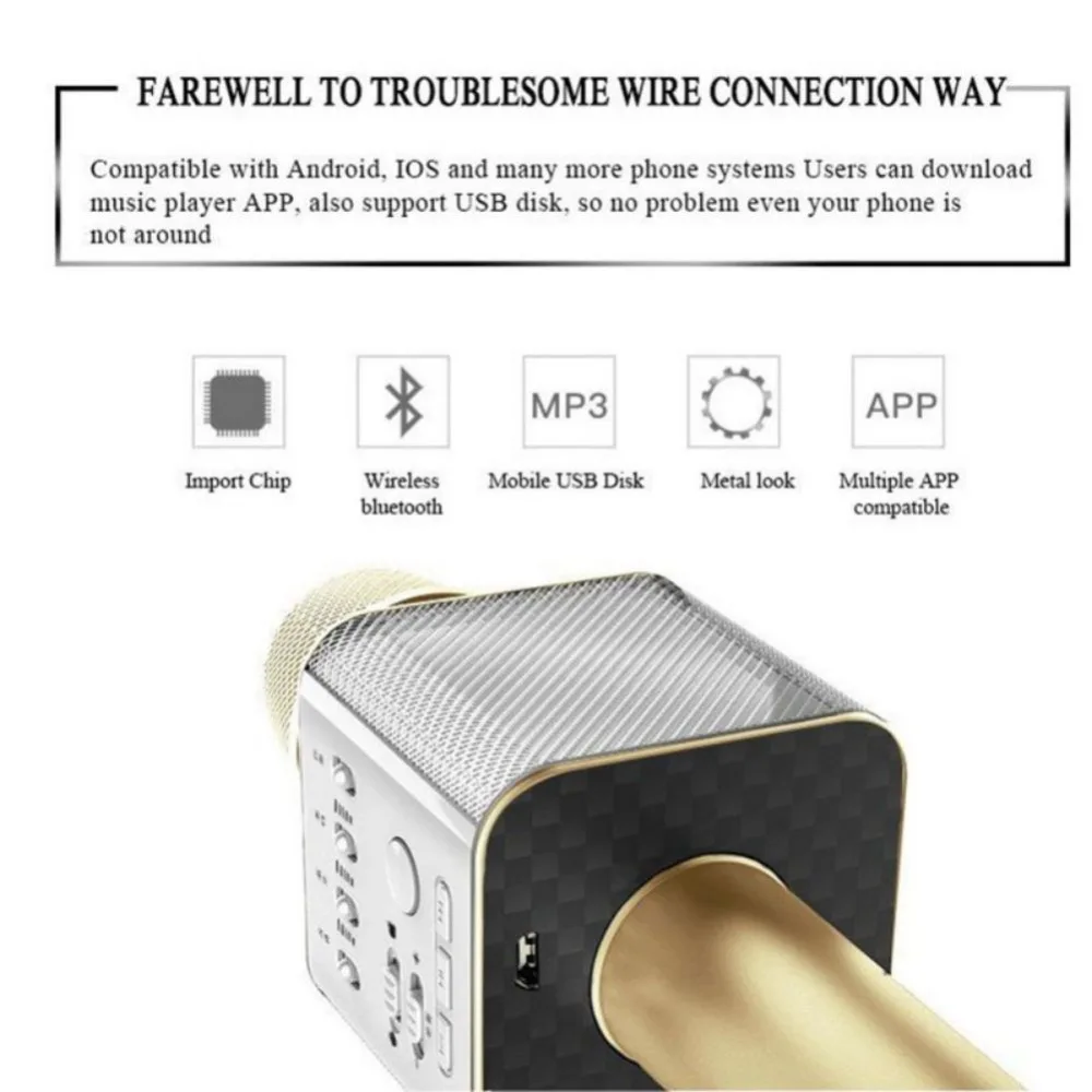 Беспроводной Bluetooth караоке микрофон профессиональный плеер динамик USB КТВ с
