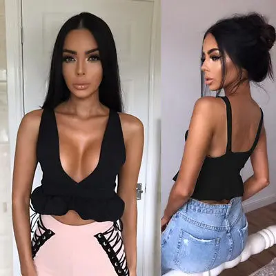 Женские сексуальные оборки с V образным вырезом Camis женские облегающие кроп топы