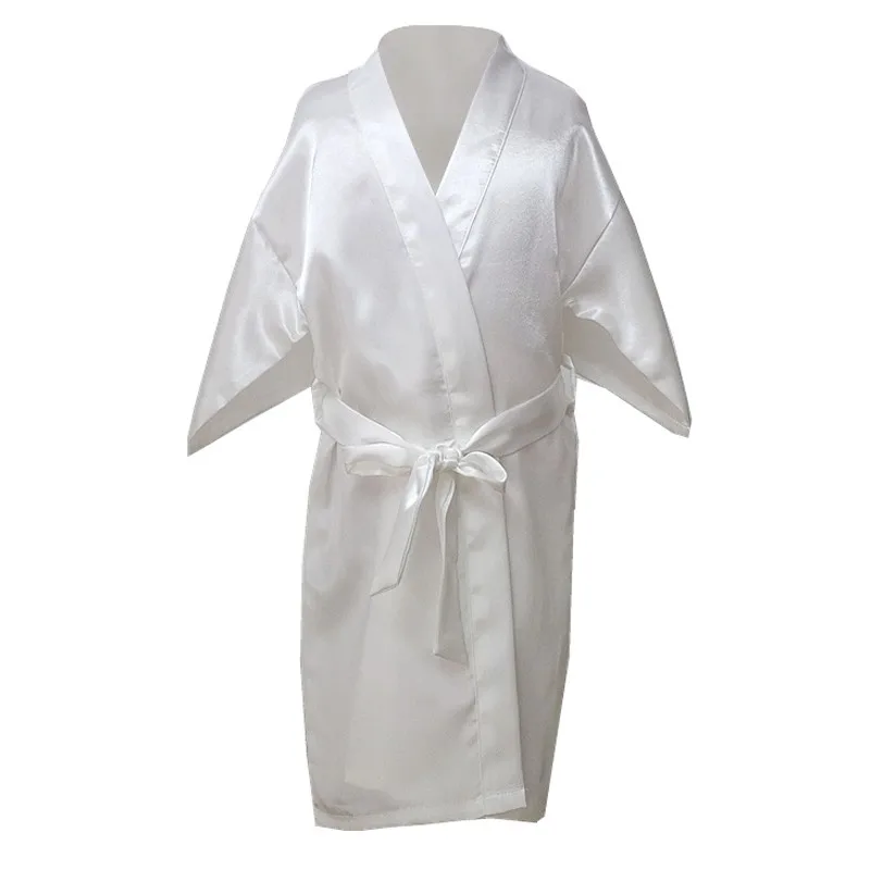 Банный халат для детей, сатиновое детское летнее кимоно, банный халат подружки невесты, платье для девочек, шелковая детская ночная рубашка, однотонные халаты