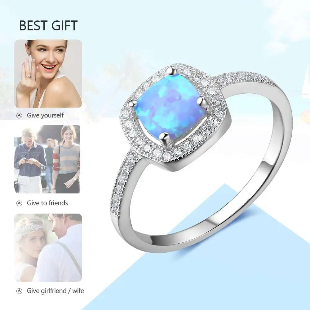Женское кольцо из стерлингового серебра 925 пробы с квадратным синий Опаловый камень в стиле океана элегантные подарки для мамы(JewelOra RI103628