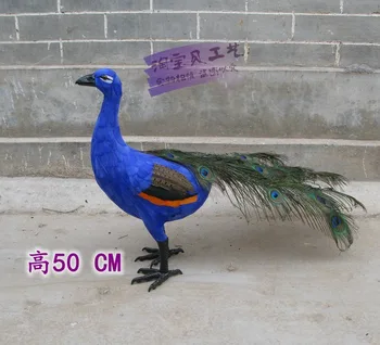 

big simulation peacock toy lifelike blue standing handicraft peacock doll about 80x15x50cm