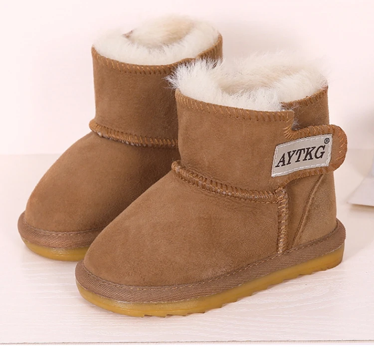 Кожаные зимние ботинки для маленьких девочек; зимние теплые Нескользящие ботильоны для маленьких мальчиков; обувь для малышей; размер 21-27