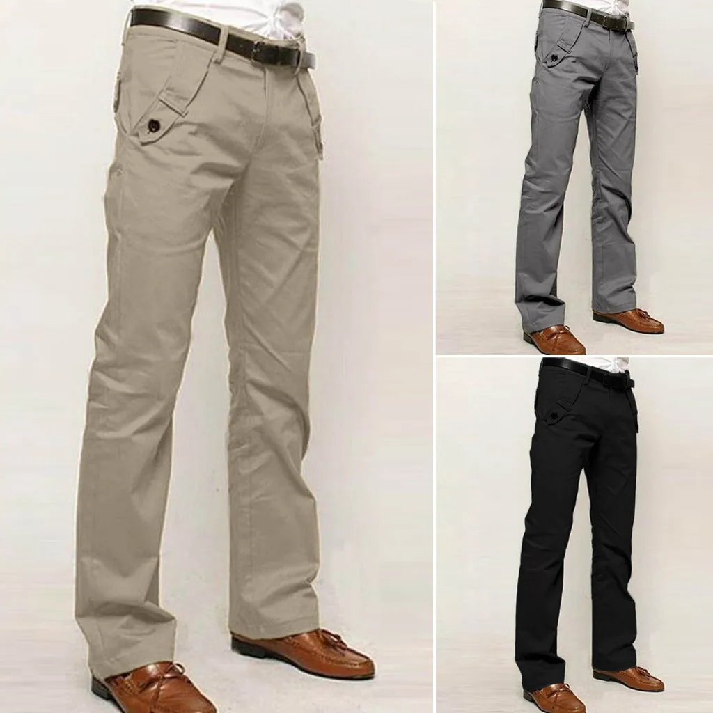 

2019 Men Skinny Slim Solid Straight Zipper Pocket Long Pants Trousers 29-36 pantalones hombre streetwear joggers cargo pants men