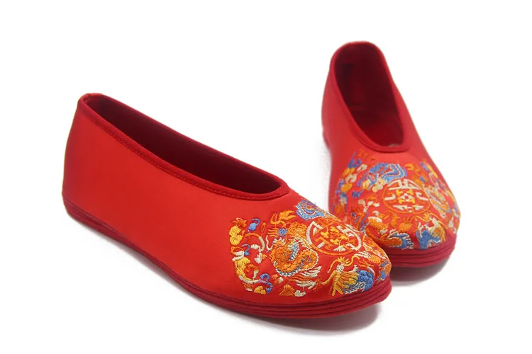 Винтажная женская обувь на плоской подошве; обувь для невесты; китайские свадебные атласные дышащие мягкие тонкие балетки с вышивкой в виде дракона и феникса; женская обувь - Цвет: Темно-серый