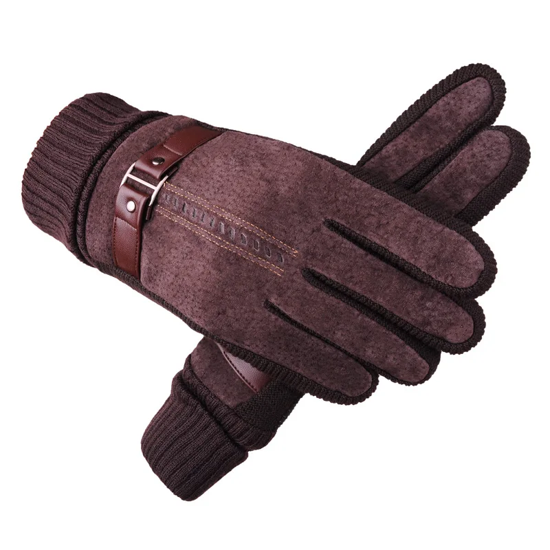 Мужские перчатки из натуральной кожи с сенсорным экраном, варежки высокого качества из свиной кожи, мужские зимние теплые ветрозащитные теплые перчатки для улицы