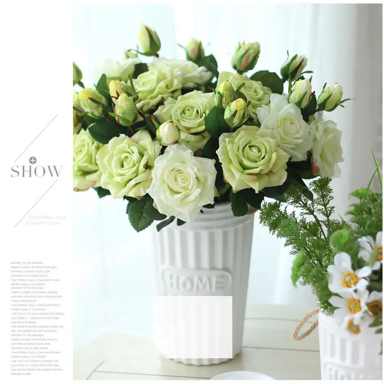 3 roses artificial flowers wedding home decor