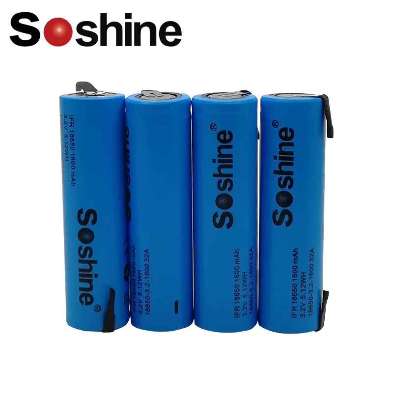 4 шт Soshine LiFePO4 18650 3,2 V 1500mAh аккумуляторная батарея с вкладкой