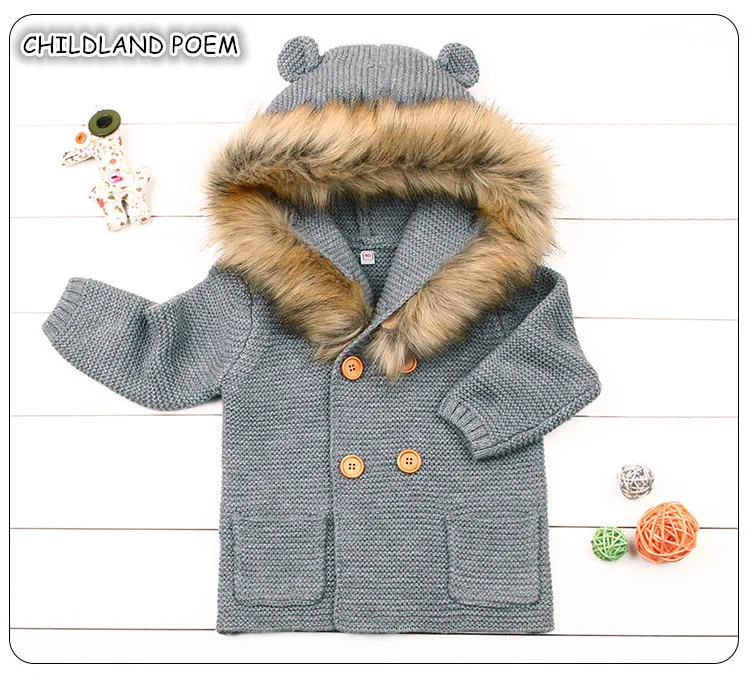 Детский свитер для мальчиков, осенний кардиган с капюшоном, вязаная куртка и пальто для маленьких мальчиков, Детский кардиган для мальчиков, пуловер для малышей, От 0 до 2 лет