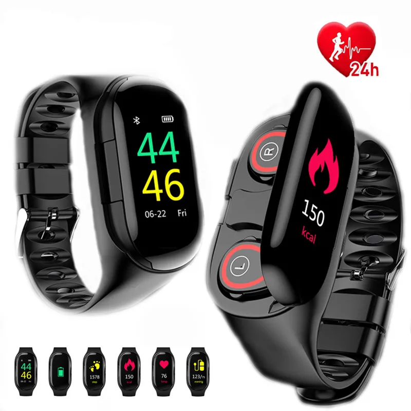

Wireless Earphones Bracelet Smart Watch M1 Heart Rate Monitoring Passmeter Smart Bluetooth Earphones Headset Android/IOS Earbuds