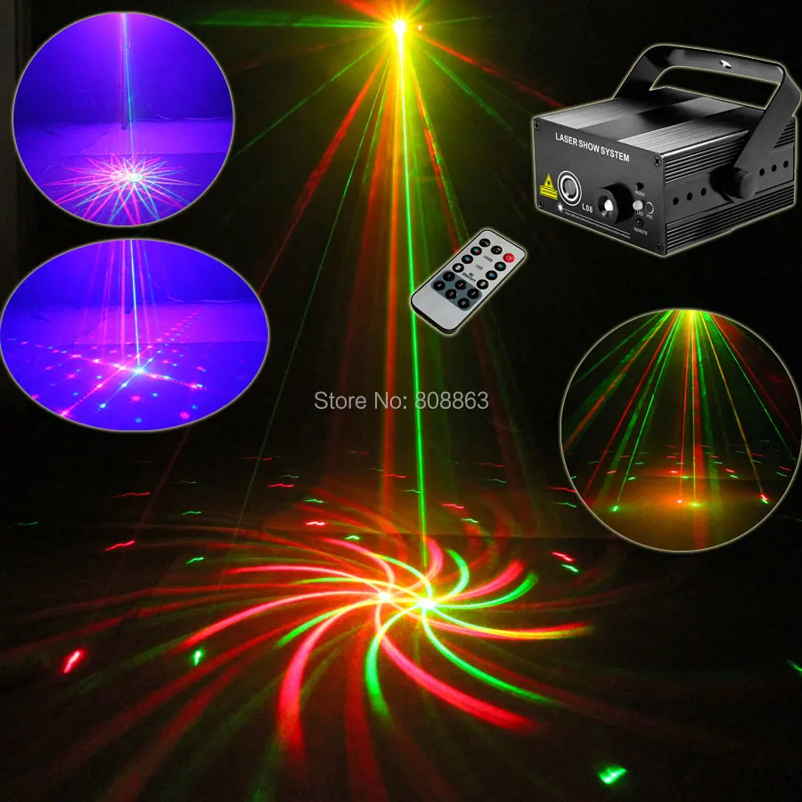 

New High Quality RGB 8 Big Patterns Laser Projector Blue Led Remote Stage DJ lighting Dance Bar Xmas  disco Party Light Show L8