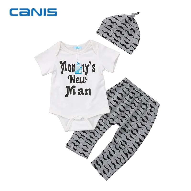3PCS Newborn Infant Toddler Baby Boys Clothes Cotton Tops Short Sleeve