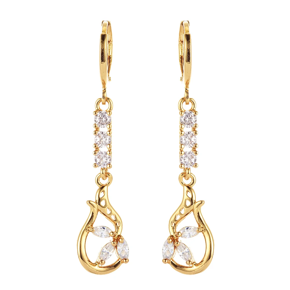 Buy Women Elegant Gold Color Earrings Long Drop CZ