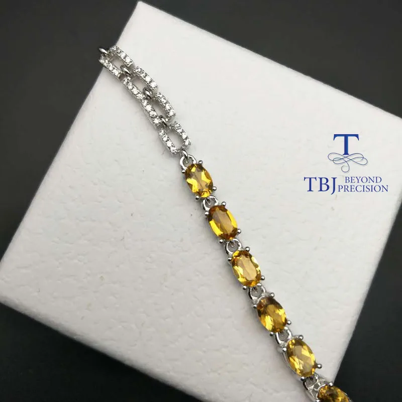 Женский браслет с цитрином TBJ украшение из серебра 100% пробы в подарочной