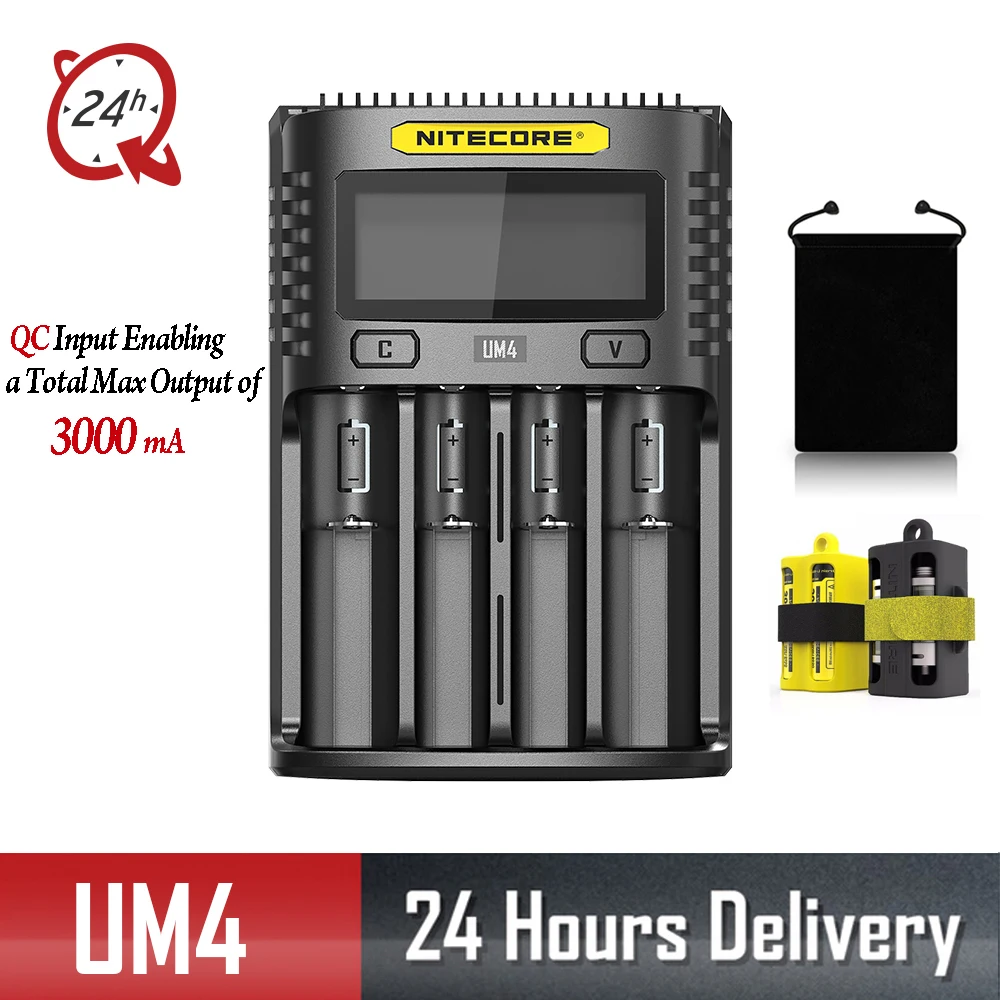 

Nitecore UM4 USB four-slot QC Charger Intelligent Circuitry Global Insurance li-ion AA AAA 18650 21700 26650 battery Charger