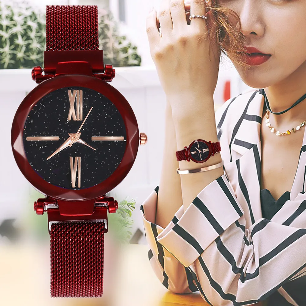 

2019 top luxury cryst clock Stainless Steel Band Mesh Magnet Buckle Starry Sky Analog Wrist relojes para mujer relogio feminino