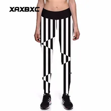 NEW 0043 Fashion Sexy Girl Women Black Vertical Stripe 3D Prints High Waist Polyester Fitness Women