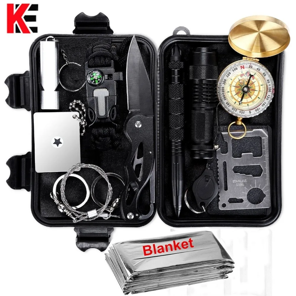 11 IN 1 12 In 1 Survival Gear Kit Tool Emergency SOS Safety Survival EDC Survival Gadget Camping Equipment Survival Wristband Whistle PEN COMPASS (14)