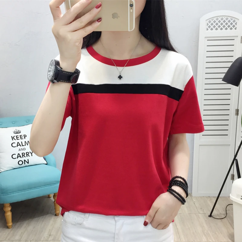 

Casual Cotton T Shirt Women Streetwear Patchwork T-shirt Women Tops Plus Size XXXL Tee Shirt Femme Camisetas Mujer Verano