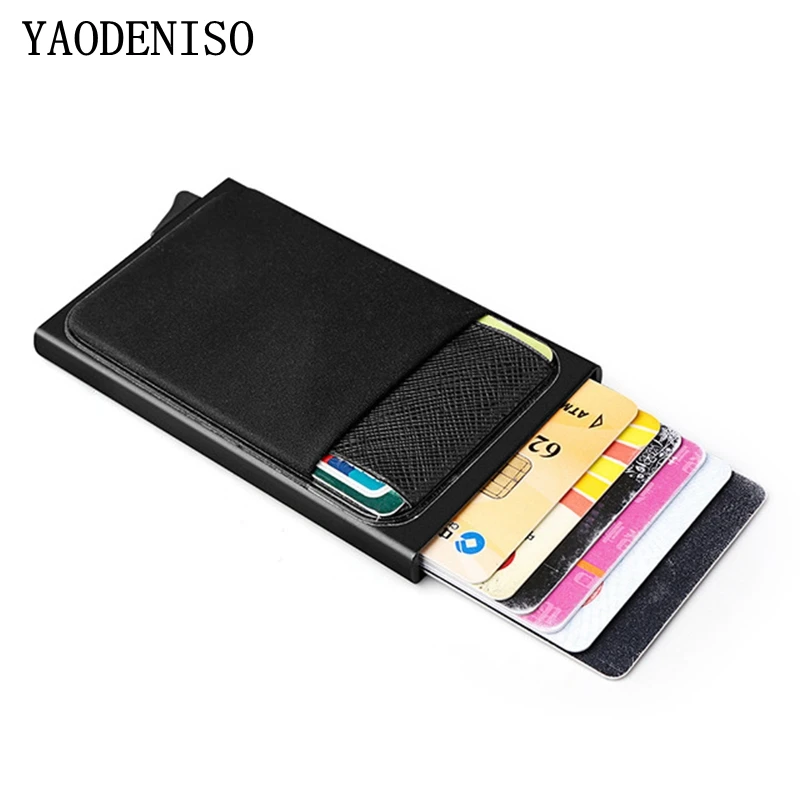

MEN Aluminum Wallet With Back Pocket ID Card Holder Rfid Blocking Mini Slim Metal Wallet Automatic Credit Card Case Protector