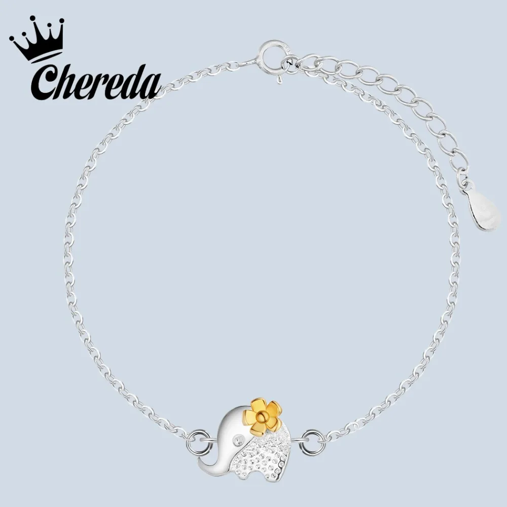 

Chereda Lucky Elephant Bracelets for Women Chain Silver Color Friendship Cute Animal Gold Flower Bracelet