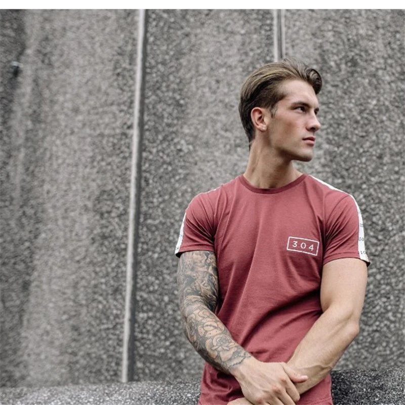 fitness t shirt men summer gym-2