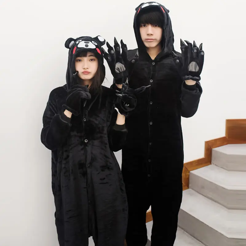 2017 Real New Cute Japanese Kumamon Pajamas Cartoon Anime Women Sleepwear Warm Homewear Unisex Cosplay For Pajama Sets | Женская одежда