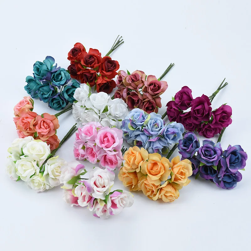 6 шт. декоративные цветы венки шелковые розы diy подарки коробка конфет