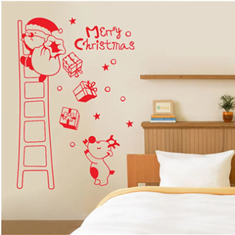 Рождественские наклейки на стену, окна, Санта-Клаус, наклейки на стену, год, Рождество, ПВХ, художественные декоративные наклейки