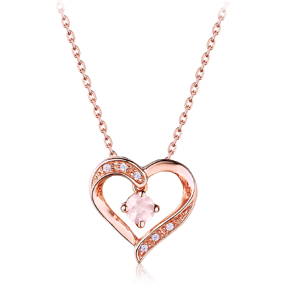ALLNOEL  Pendant Necklace Real 925 Sterling Silver Gemstone Jewelry For Women NaturaL Rose Quartz Heart Pendant Rose Gold Color  (6)