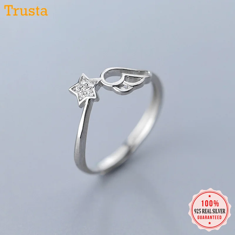 Trustdavis 100% 925 Твердые Настоящее серебро пробы звезда крыло CZ коктейльное кольцо