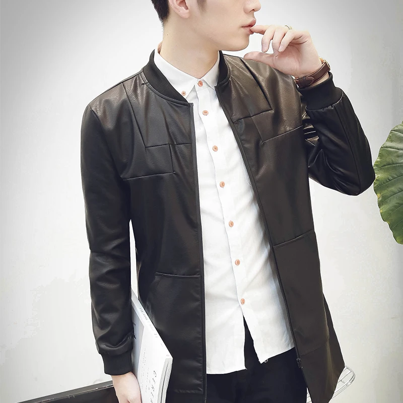 

2019 Spring and Summer Men's Casual Fashion Baseball Collar PU Leather Jacket Leather Jacket Men's Comfortable Slim New