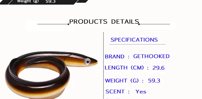 Eel Soft Baits Sea Fishing Lure Big Trout Trolling Lures 29.6cm 59.3g Silicon Rubber Baits Fishing Tackle (3)