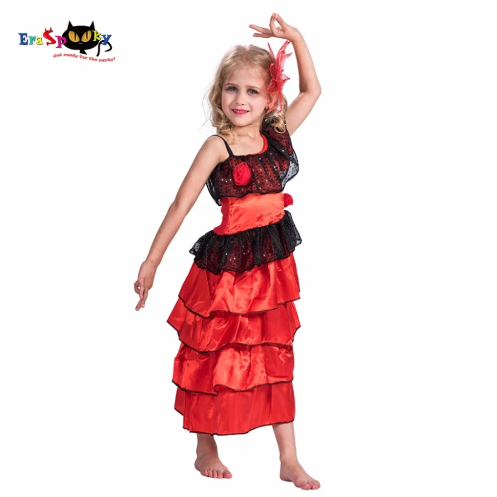 2017 Neue Flamenco Tanzerin Rot Phantasie Lange Halloween Kostum Fur Kinder Spanien Dance Kleider Fur Madchen Kind Spitze Anime Cosplay Halloween Costume For Kids Halloween Costumefancy Dress Aliexpress