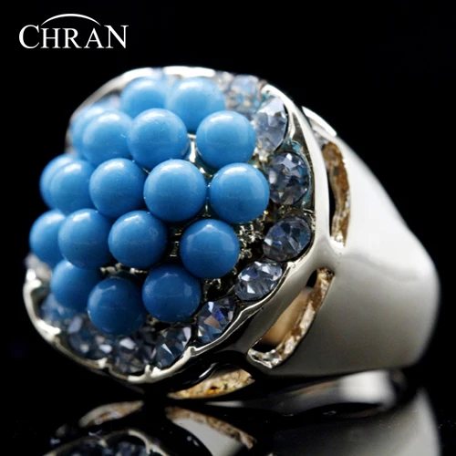 

Chran Valentine's Gift Unique Gold Color Simi Beads Rings Fashion Clear Crystal Promised Rings for Women