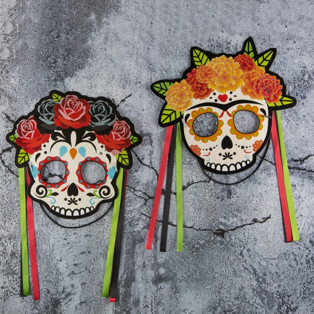 

Set of 4 Fun Skull Glitter Elastic Mask Day of the Dead Decoration Kids Adult Toys Birthday Halloween Party Supplies New Arrival
